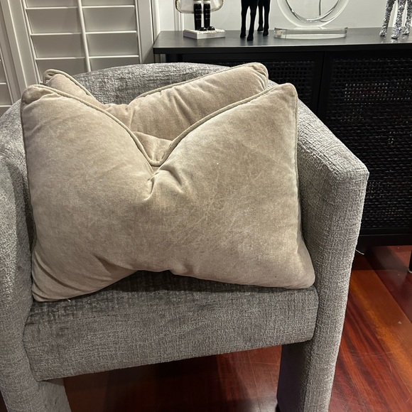 Magnolia velvet lumbar pillow in wheat color. 2 pillows has feather insert. - Picture 2 of 3